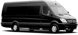 A black mercedes van is parked on a white background.