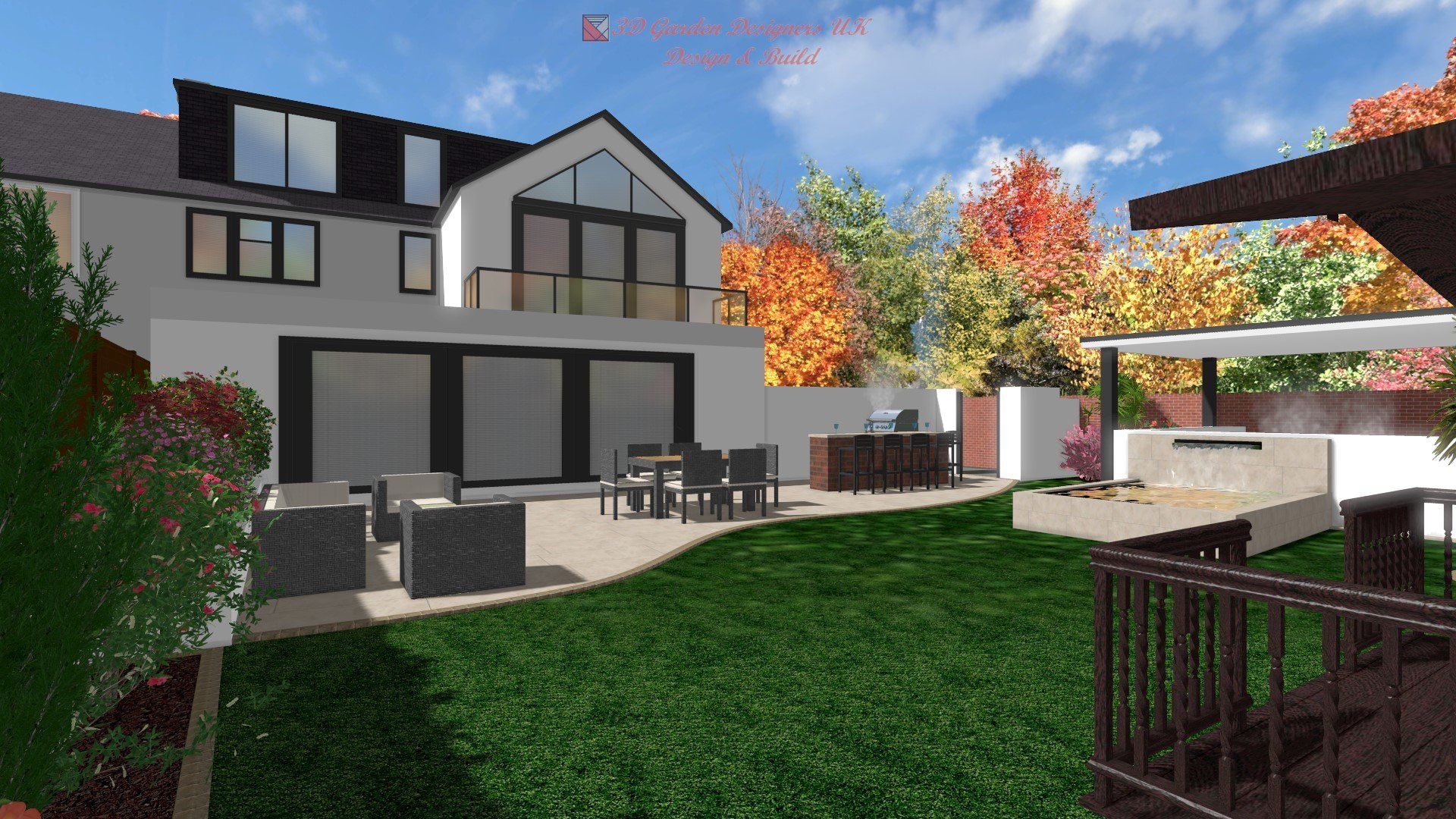 An artist 's impression of the backyard of a house