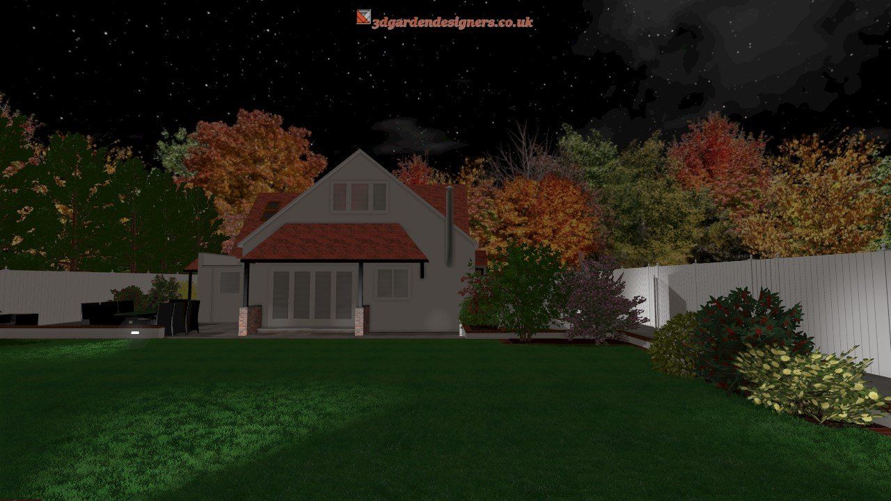 A computer generated image of a house at night