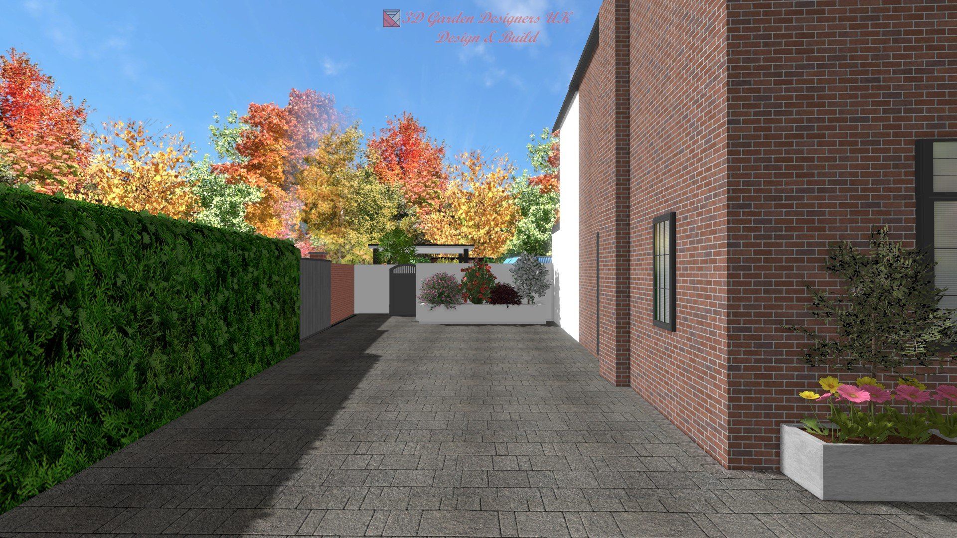 A brick building with a driveway leading to it