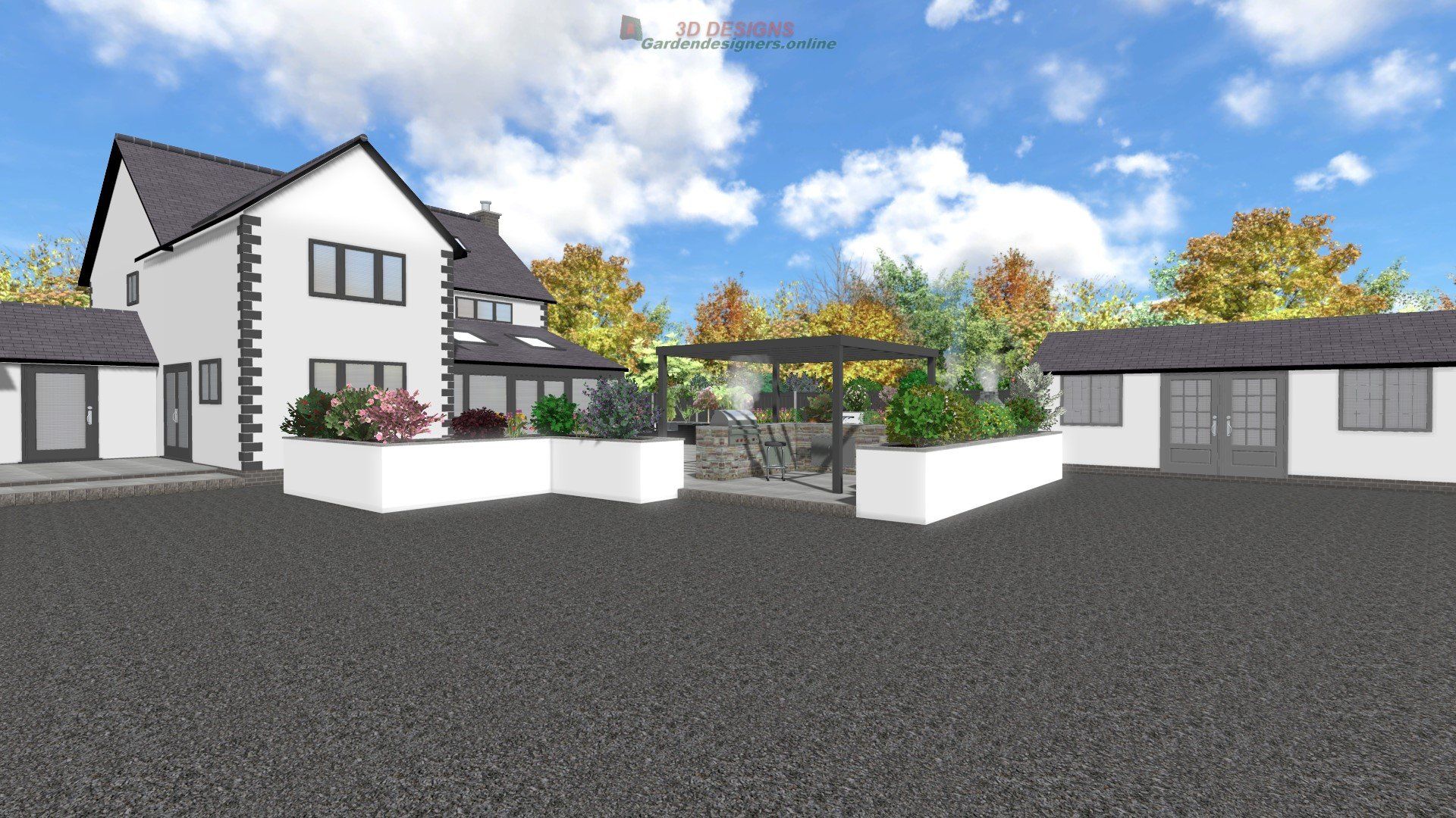 An artist 's impression of a white house with a gray roof