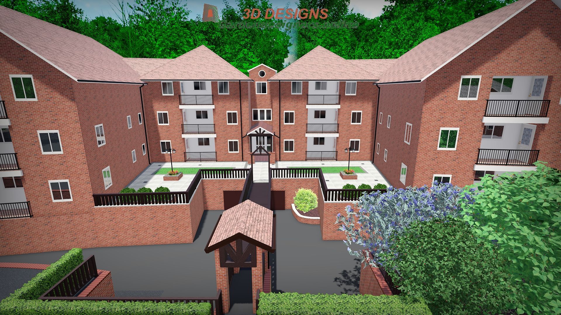 An artist 's impression of a large brick apartment building