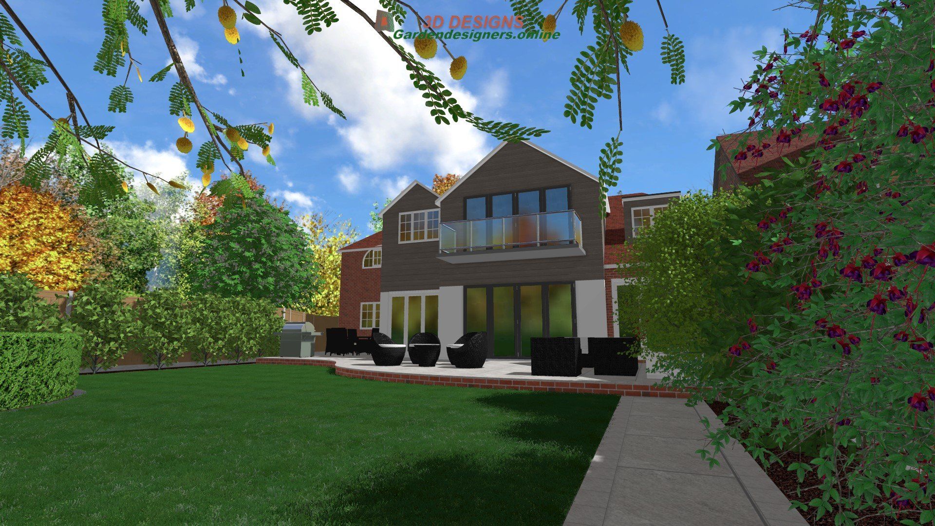 A computer generated image of a large house