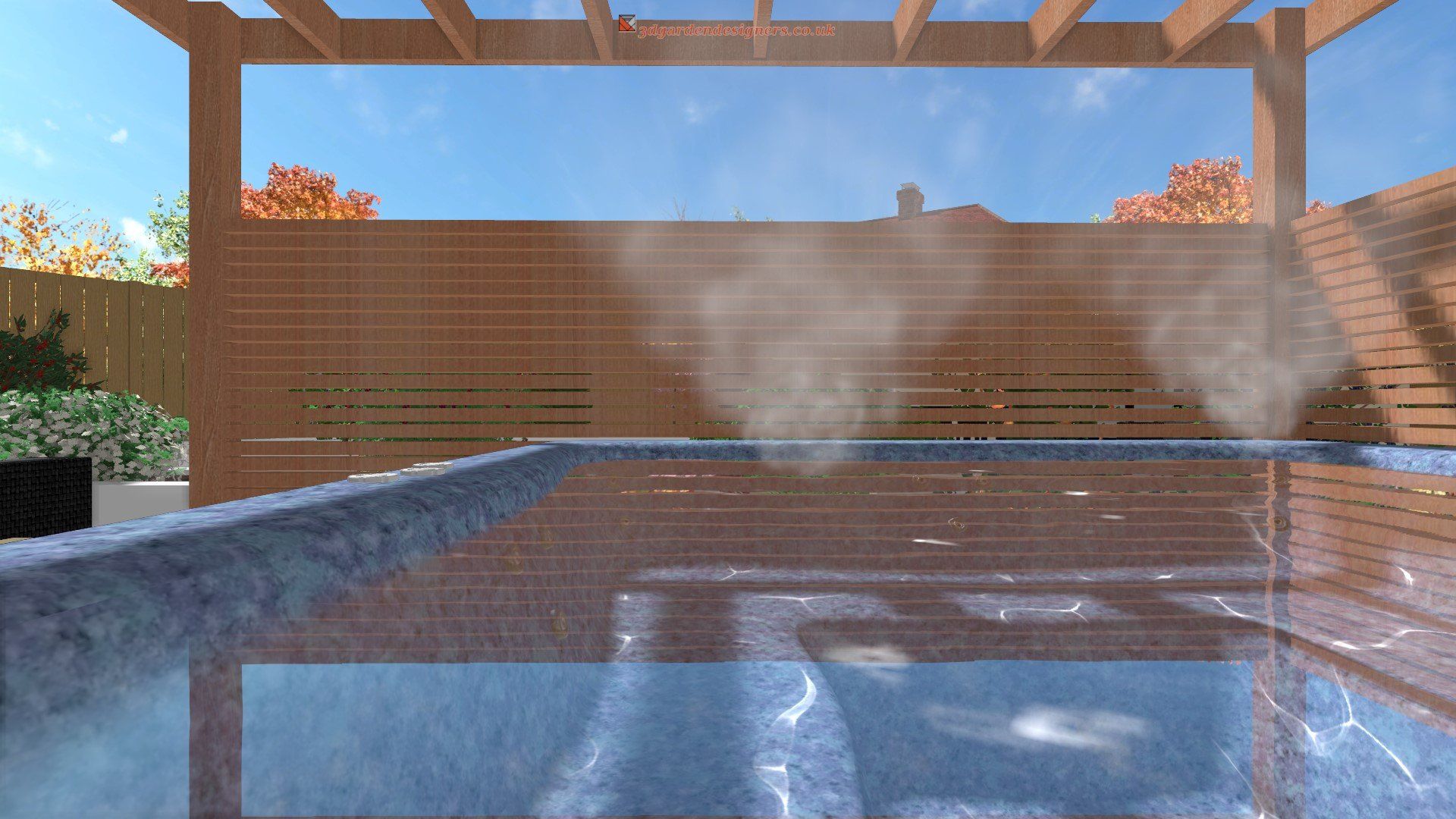 A 3d rendering of a hot tub with steam coming out of it.