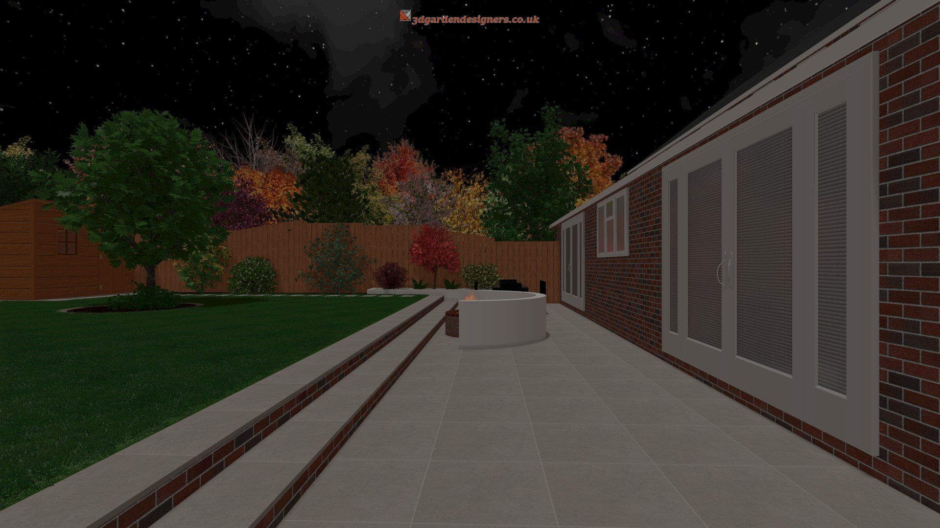 A brick house with a patio and a hot tub in the backyard