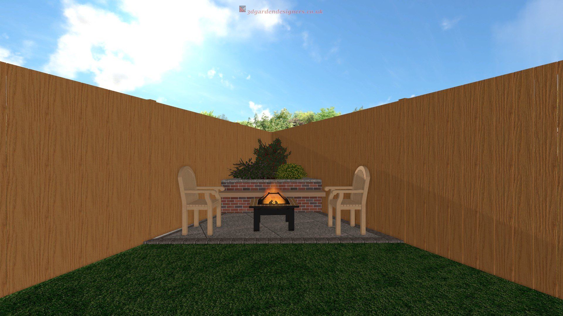 There is a fire pit in the middle of the backyard.