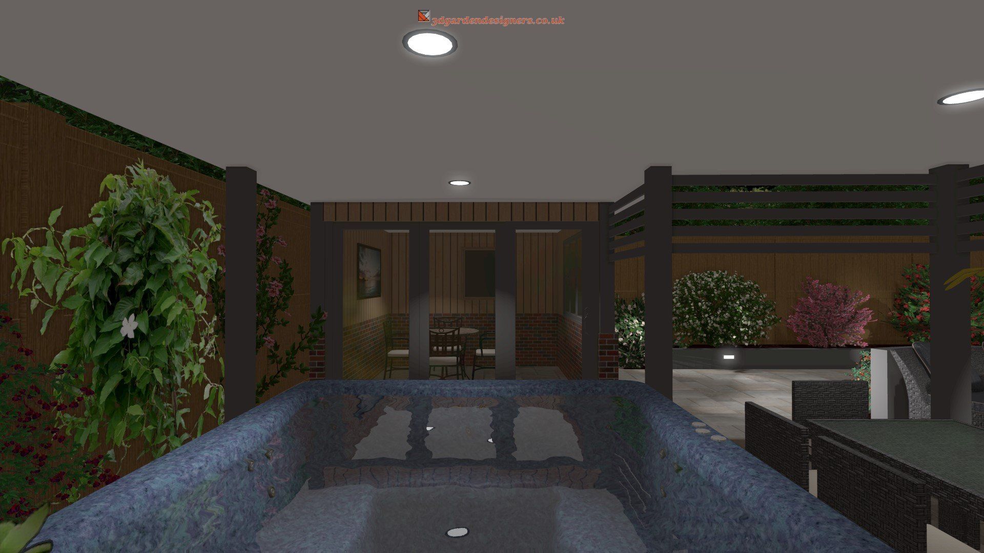 There is a large swimming pool in the middle of the room.