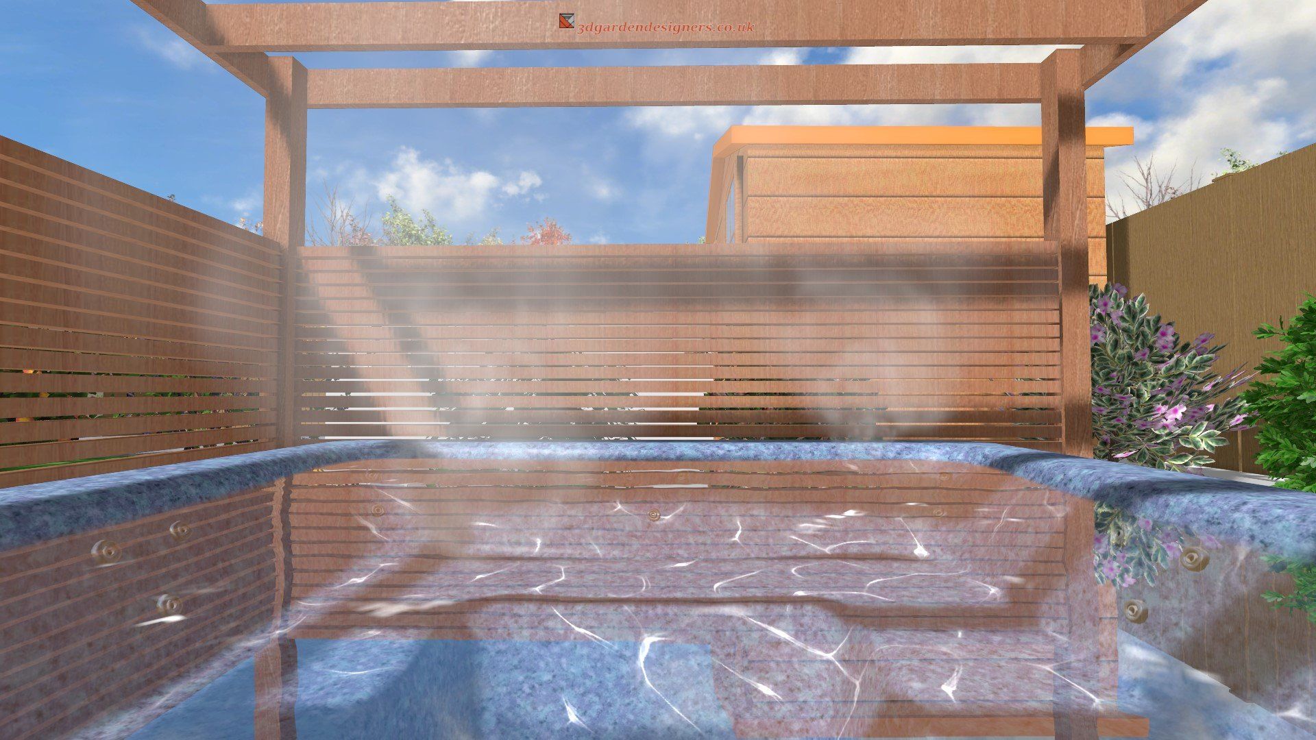 A 3d rendering of a hot tub with steam coming out of it.