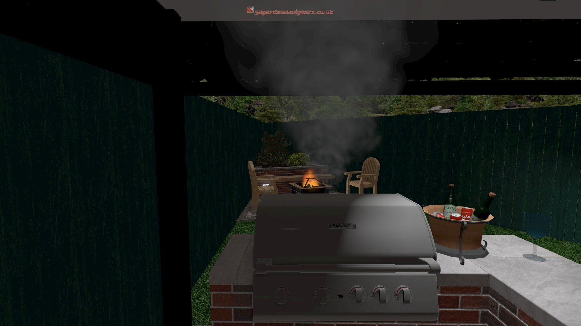 A computer generated image of a grill with smoke coming out of it