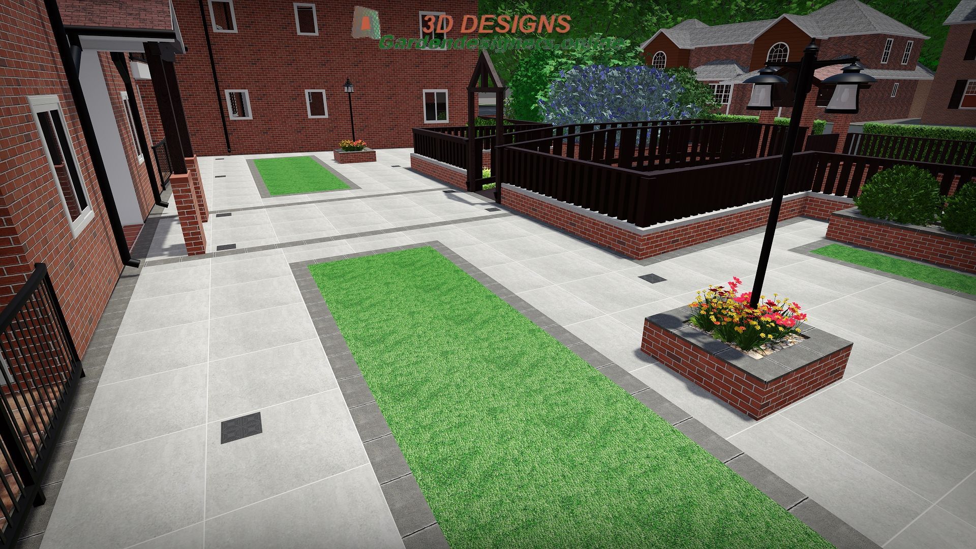 A brick building with a lawn in front of it