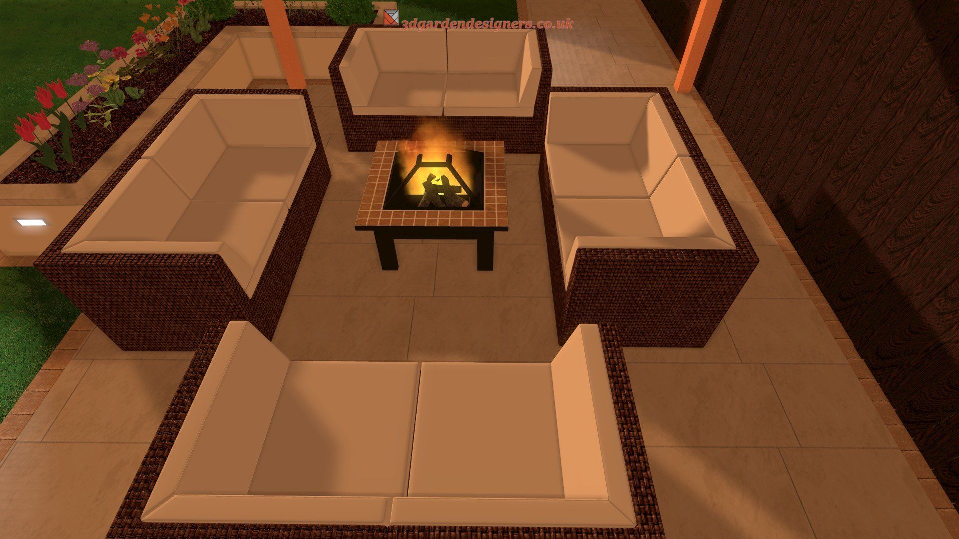 There is a fire pit in the middle of the living room.