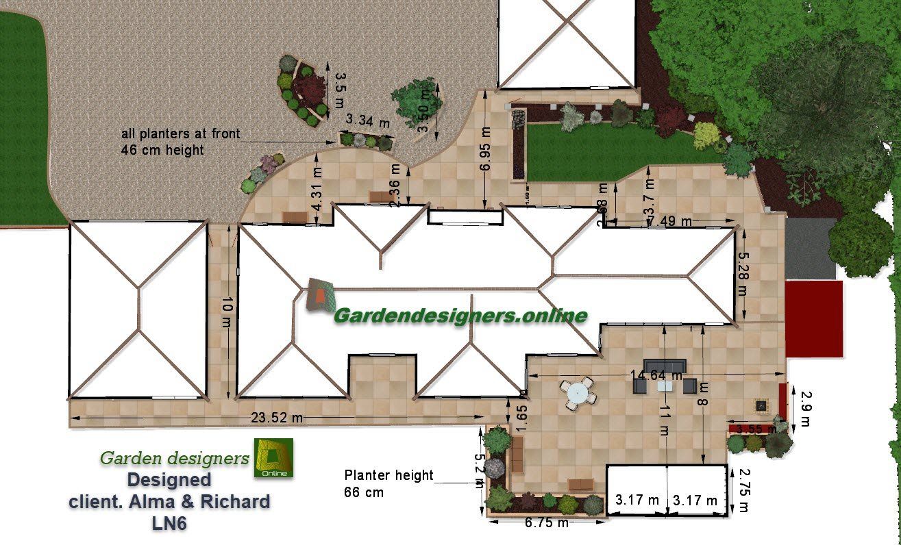 An aerial view of a garden designed by alma & richard
