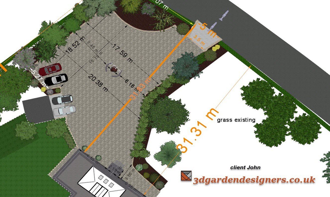 An aerial view of a parking lot with a measurement of 31.31 m