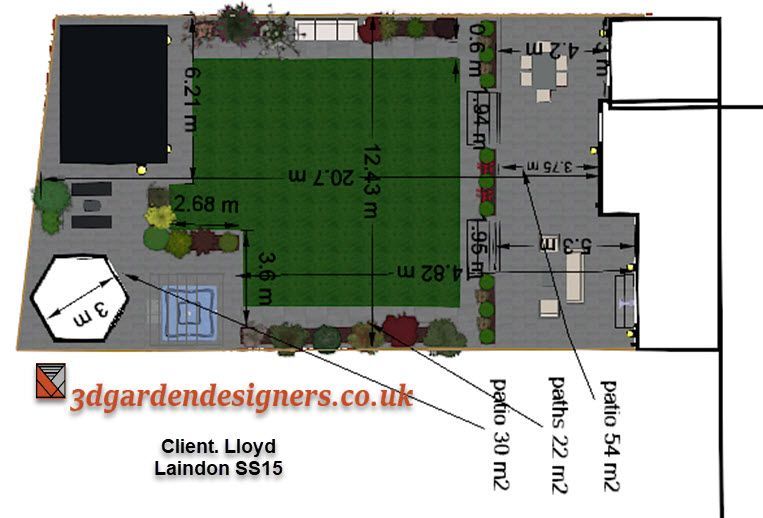 An aerial view of a garden designed by 3dgardendesigners.co.uk