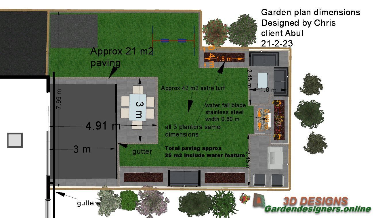 An aerial view of a garden plan designed by chris