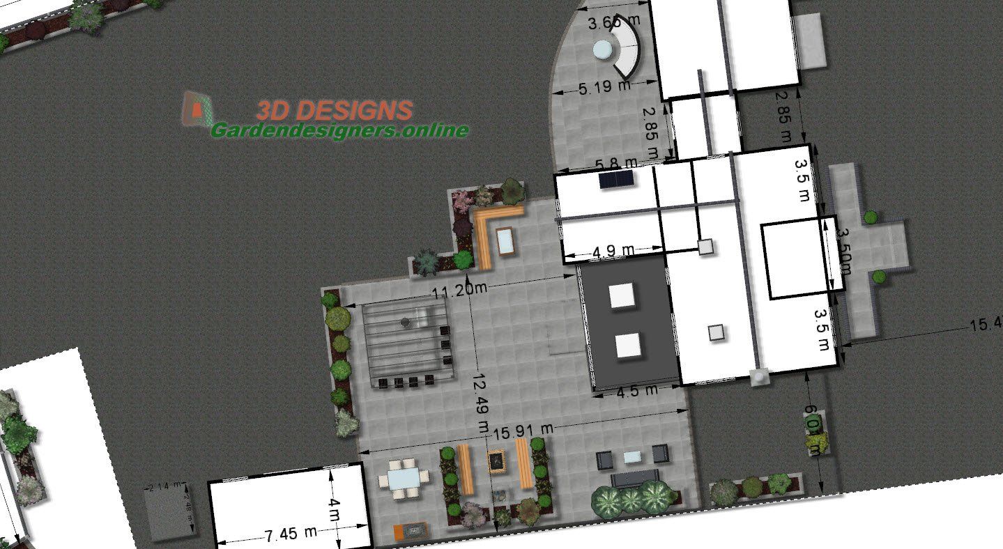 An aerial view of a building with the words 3d designs on the bottom