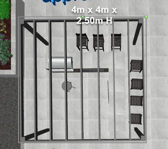 An aerial view of a building with the measurements 4m x 4m x 2.50m h