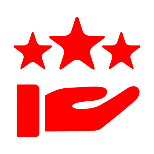 Red hand holding three red stars.