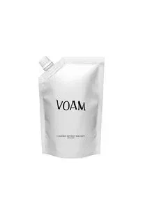 Een witte, staande navulverpakking met de tekst 