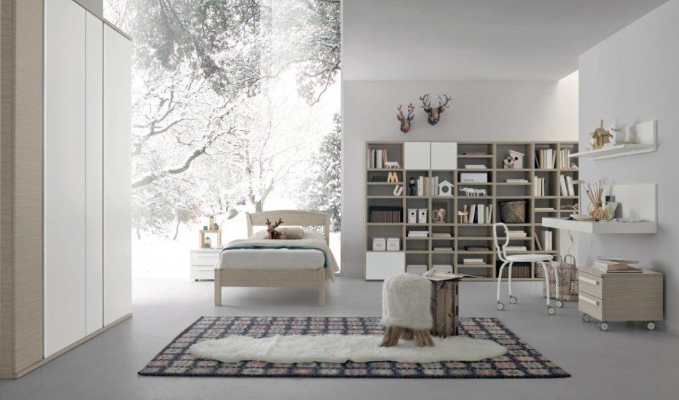 camera da letto moderna in tinta bianca per ragazzi
