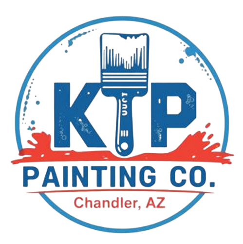 Circular logo for KTP Painting Co. in Chandler, AZ, featuring a blue paintbrush icon, text, and red paint splatter design.