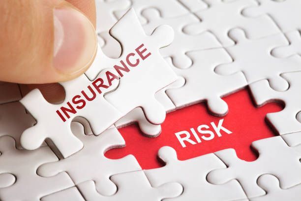 A close-up of a hand holding a piece of puzzle with the word insurance risk.