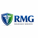 RMG Insurance Services logo with blue and green shield and caduceus icon
