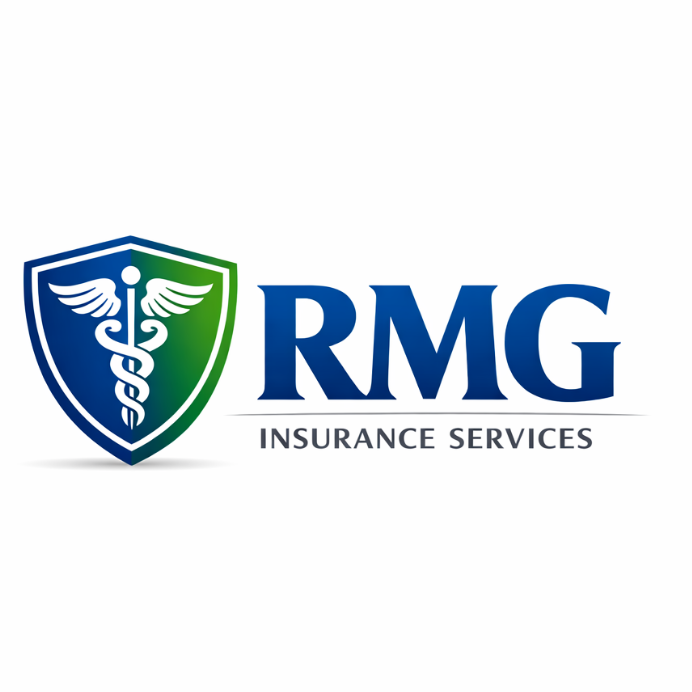 RMG Insurance Services logo with blue and green shield and caduceus icon