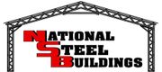 A logo for national steel buildings shows a metal structure