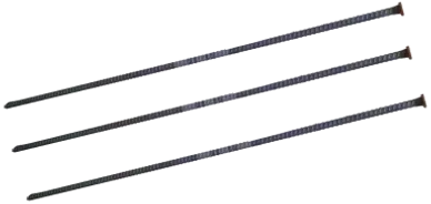 Three nails are lined up in a row on a white background.