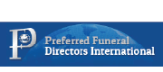 Logo for Preferred Funeral Directors International: blue banner with a large 