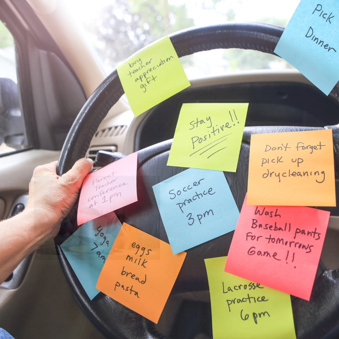 Person running errands with a list of things to do, stores to visit, things to buy.