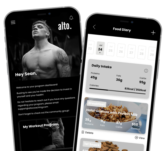 Two phones with the alto app on them.