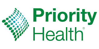 The priority health logo has a green arrow pointing to the right.