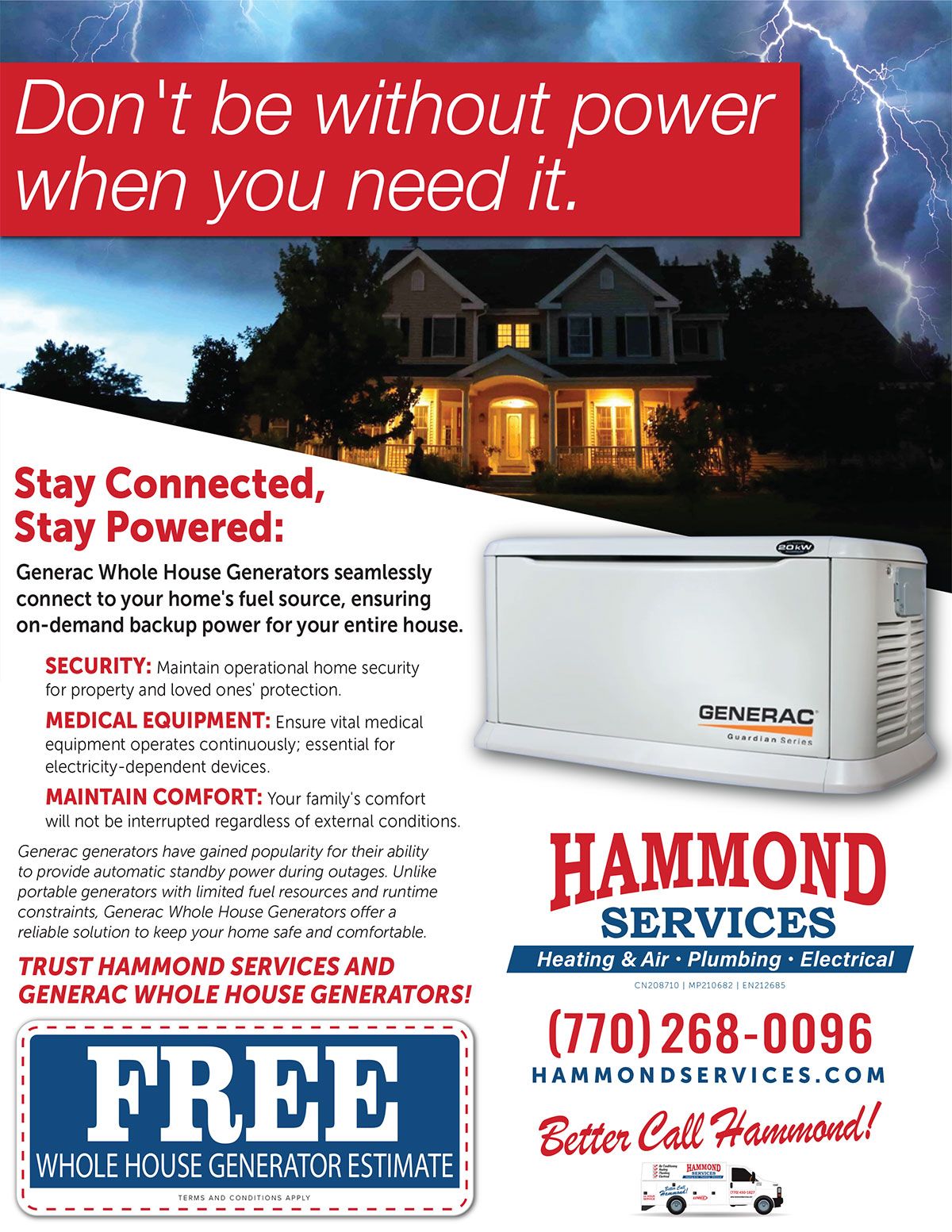 Generator Offer - Call for Details or CLICK to download PDF.