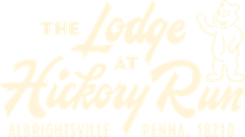 Faded beige logo reading “The Lodge at Hickory Run,” with “Albrightsville, Penna. 1820” below.