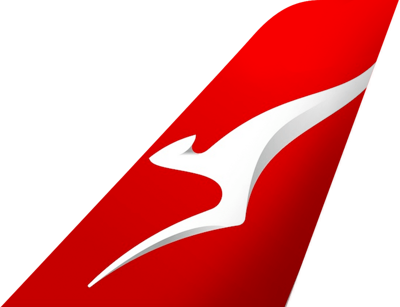A red and white logo with a bird on it