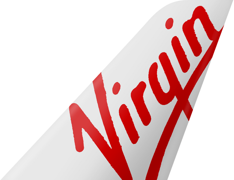 A white and red virgin logo on a white background