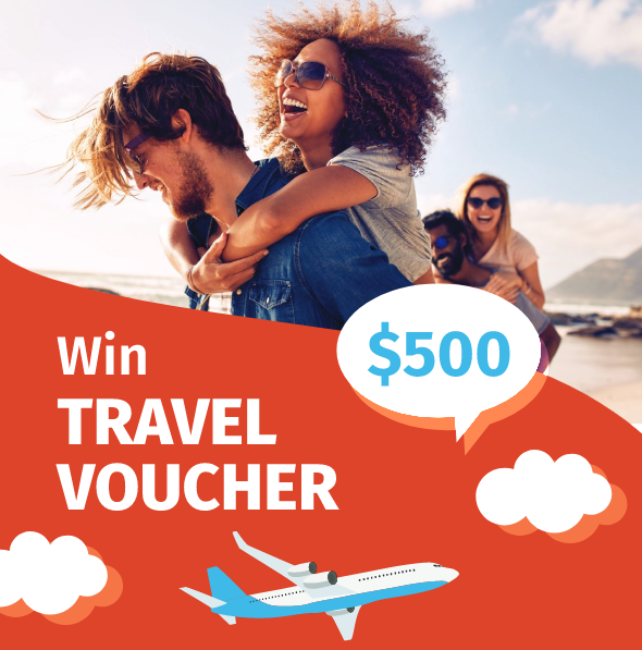 An advertisement for a $ 500 travel voucher