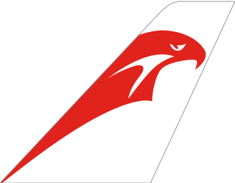 A red and white eagle on a white background