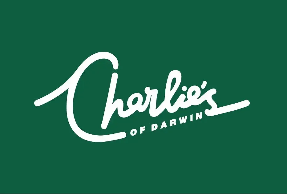 The logo for charlie 's of darwin is on a green background.