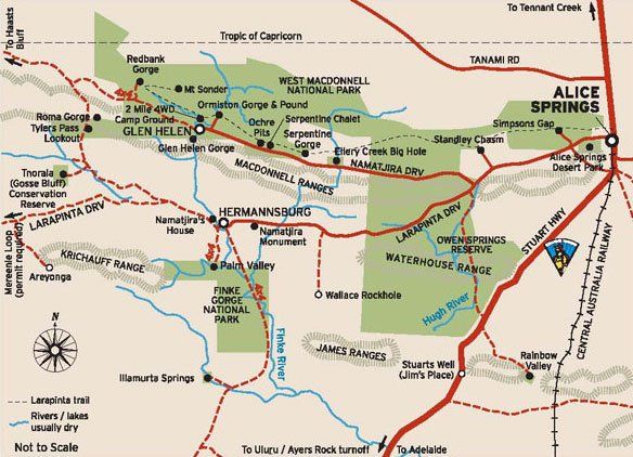 A map showing the location of alice springs