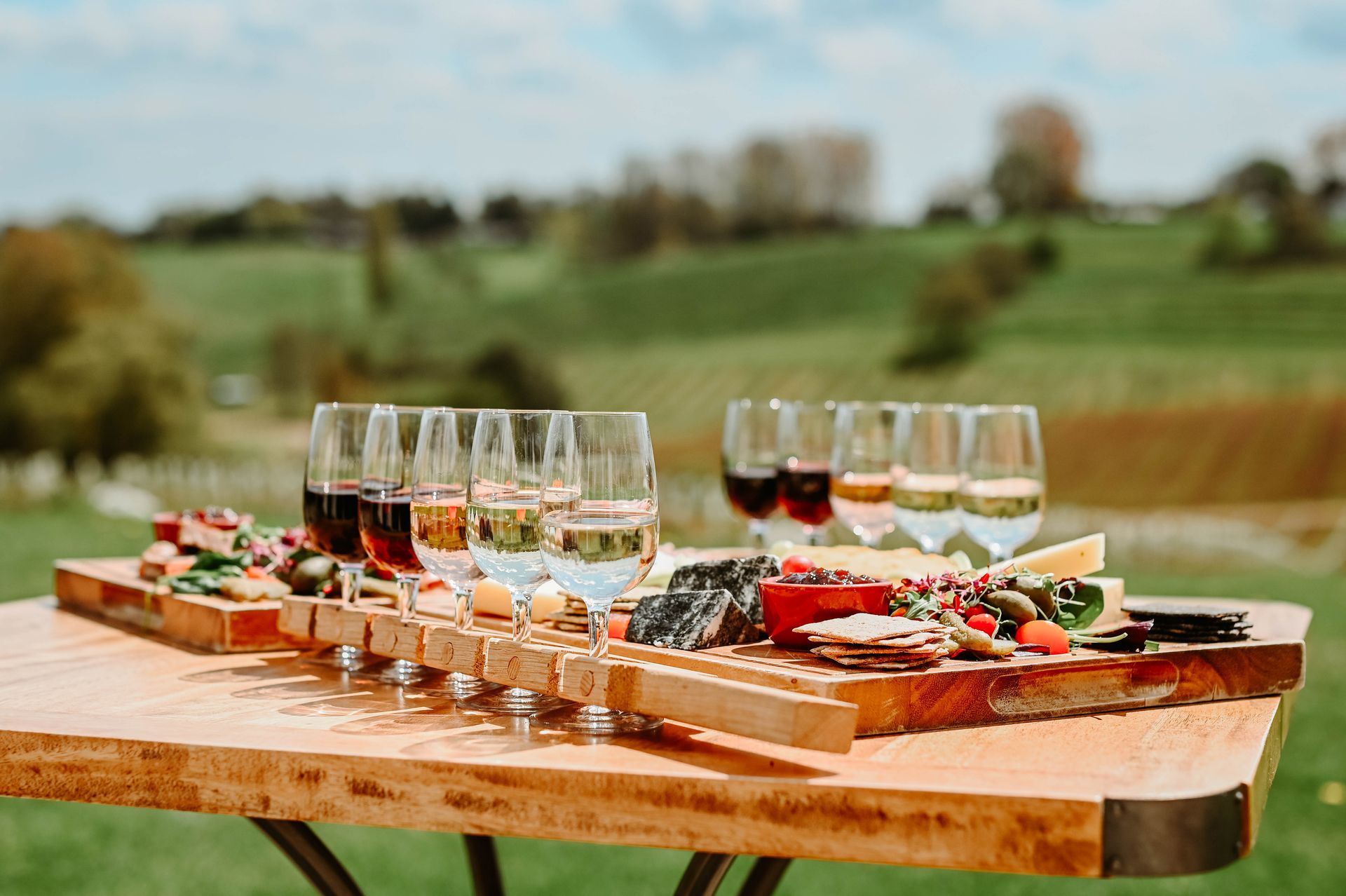 A tasting flight of wines from Three Choirs Vineyard