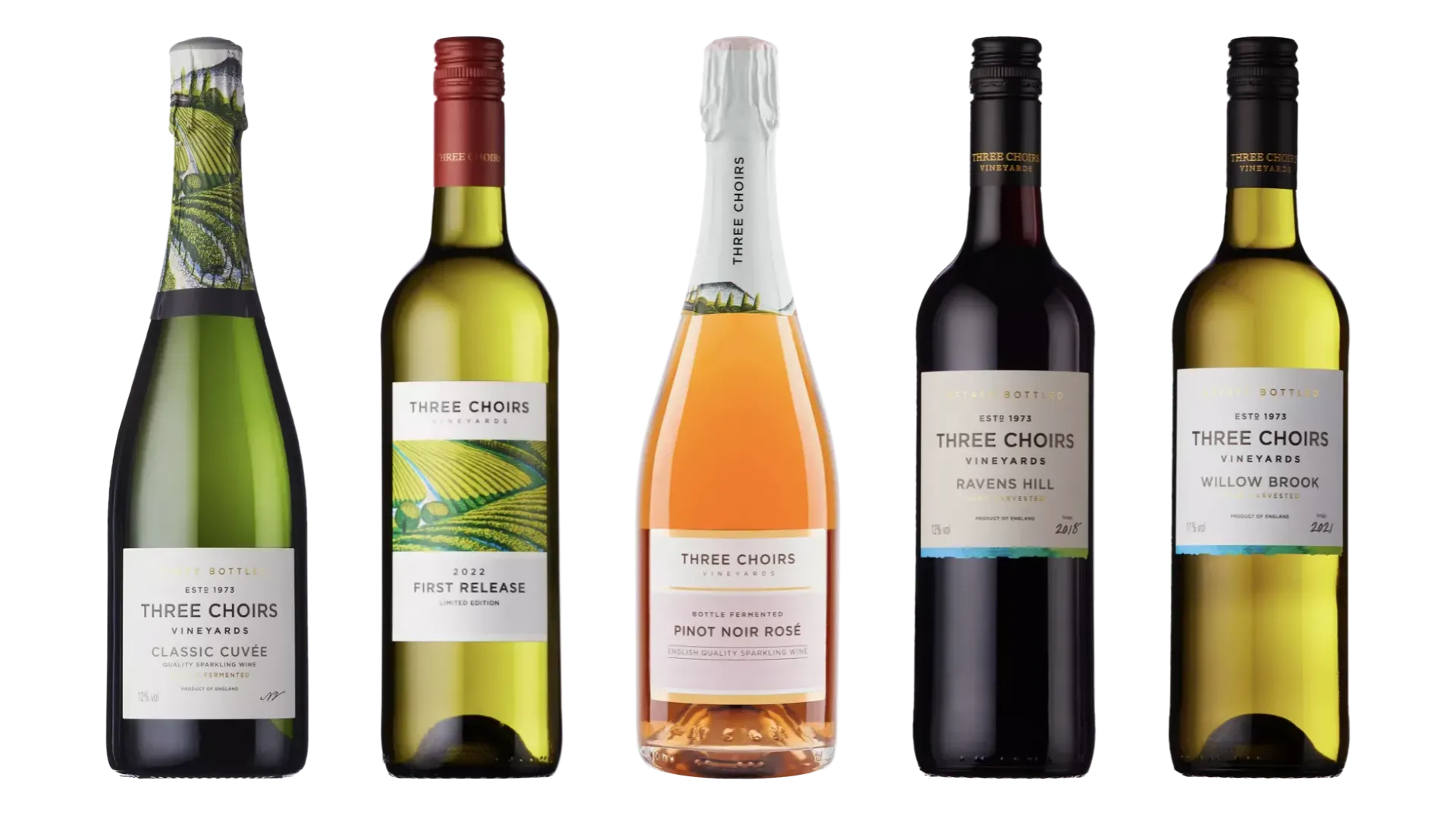 several bottles of wine are lined up in a row