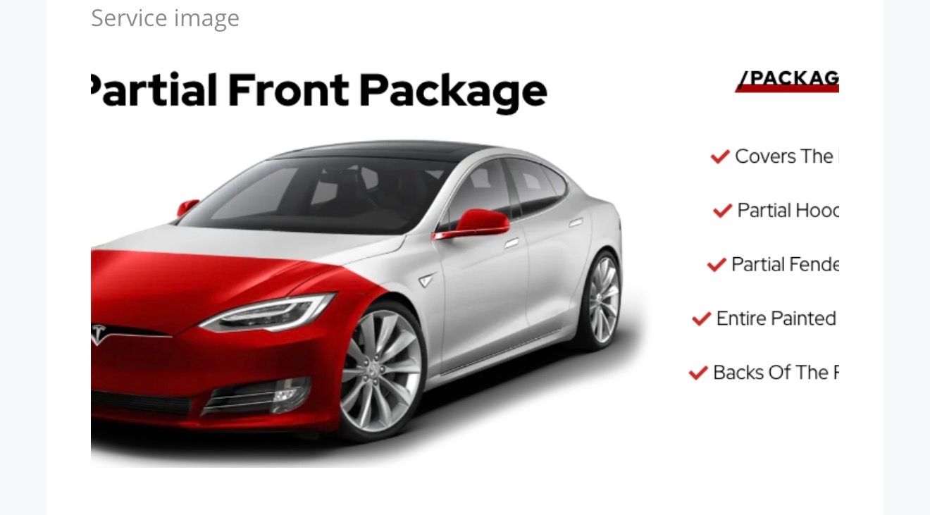 Three informational panels detailing Partial, Full Front, and Full Vehicle PPF car protection services with contact numbers.