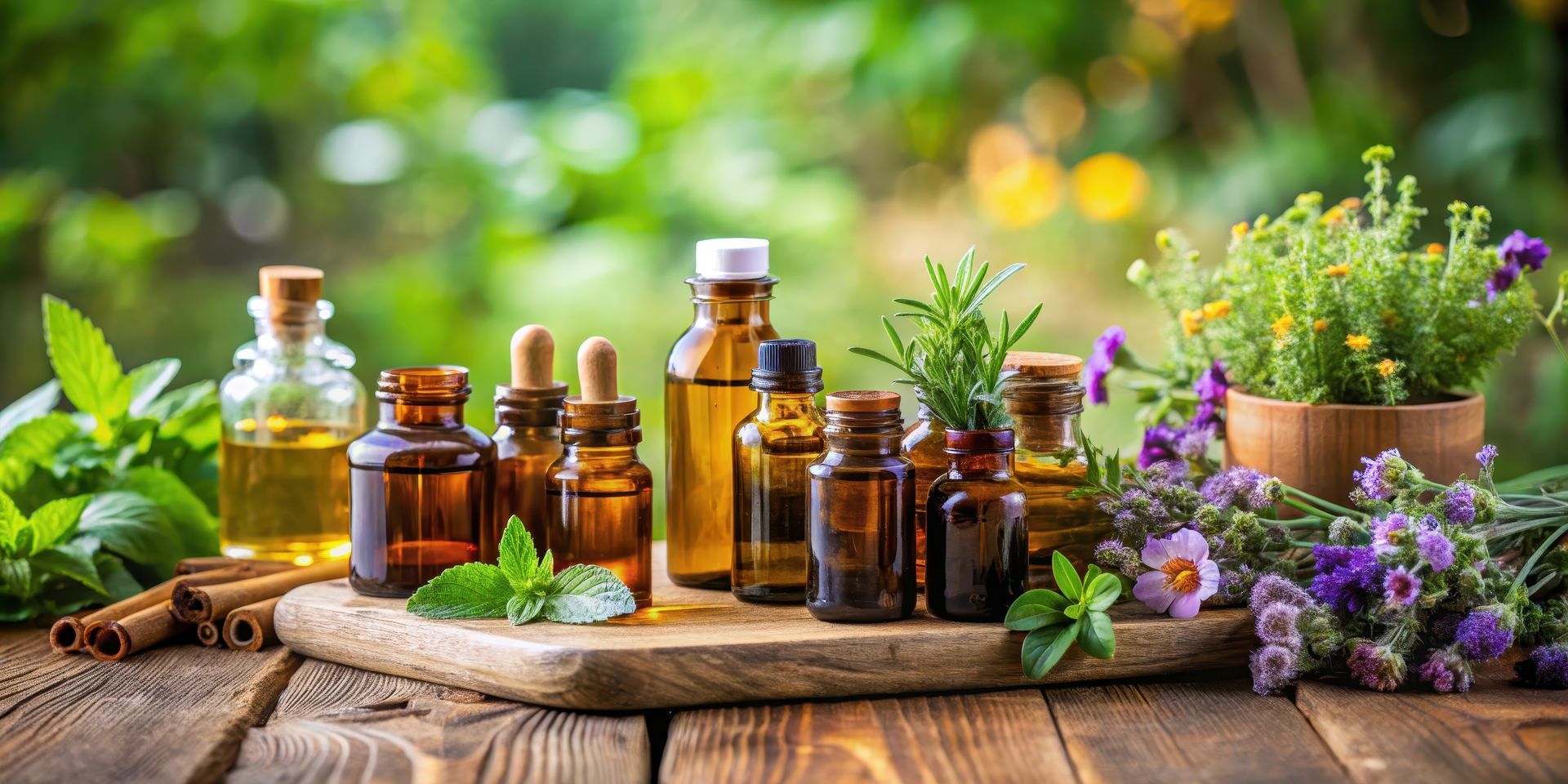 mehree Aromafläschen auf einem Tisch