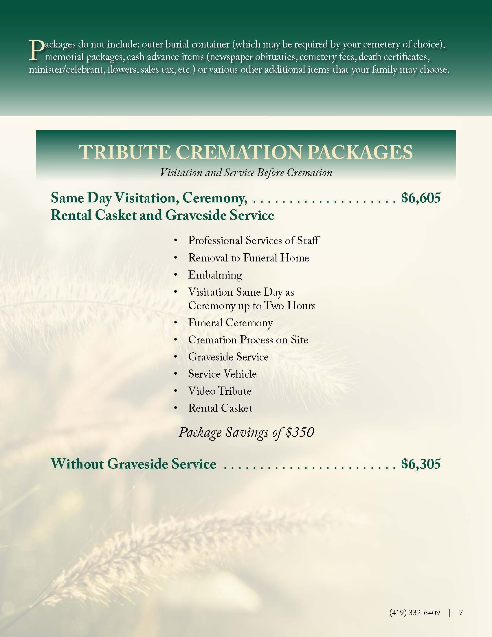 Cremation After Services Packages Page