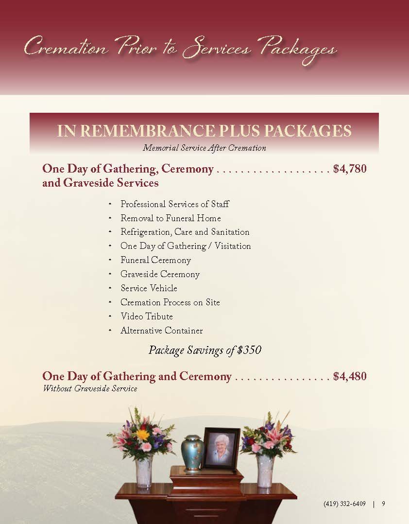 Cremation Prior to Services Packages Page 1