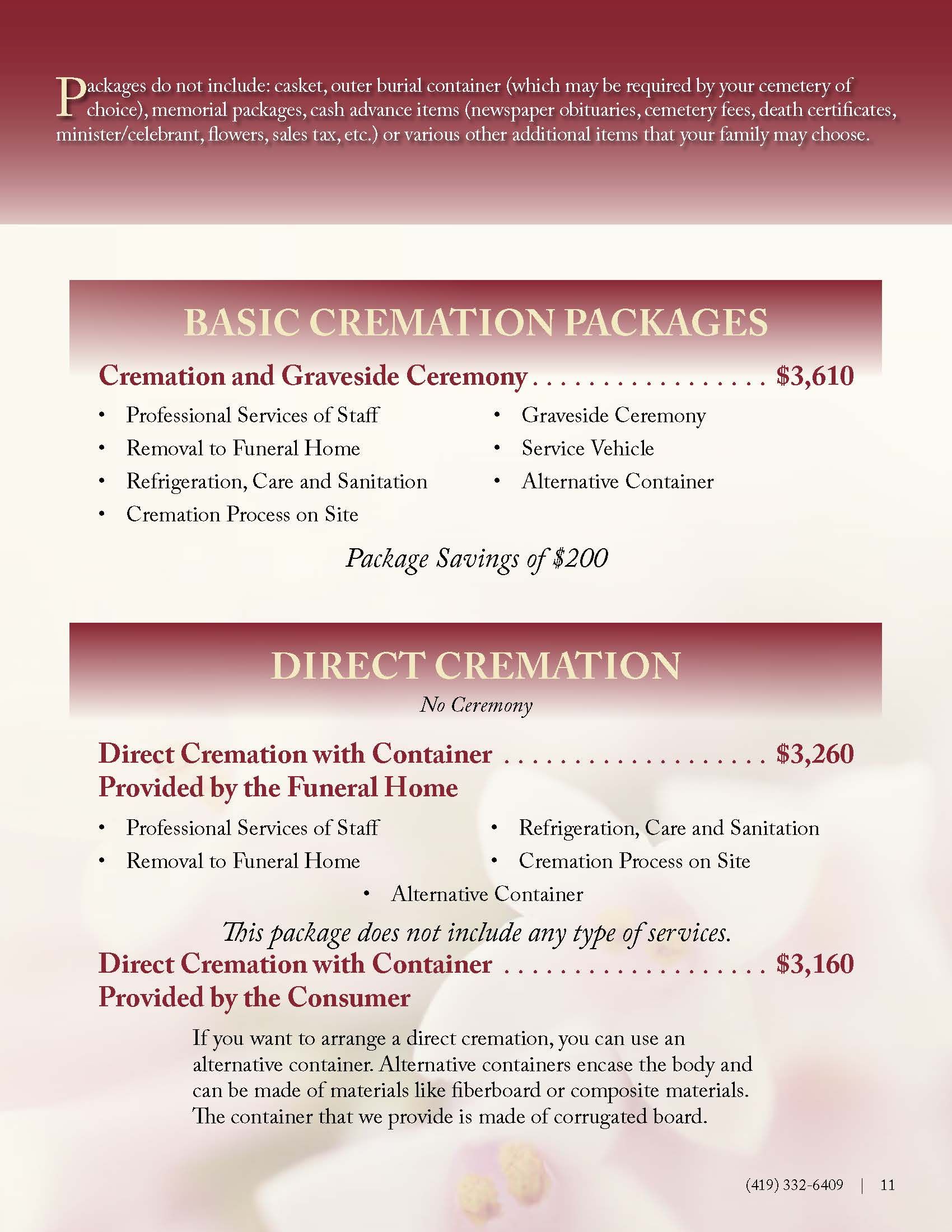 Cremation Prior to Services Packages Page 2