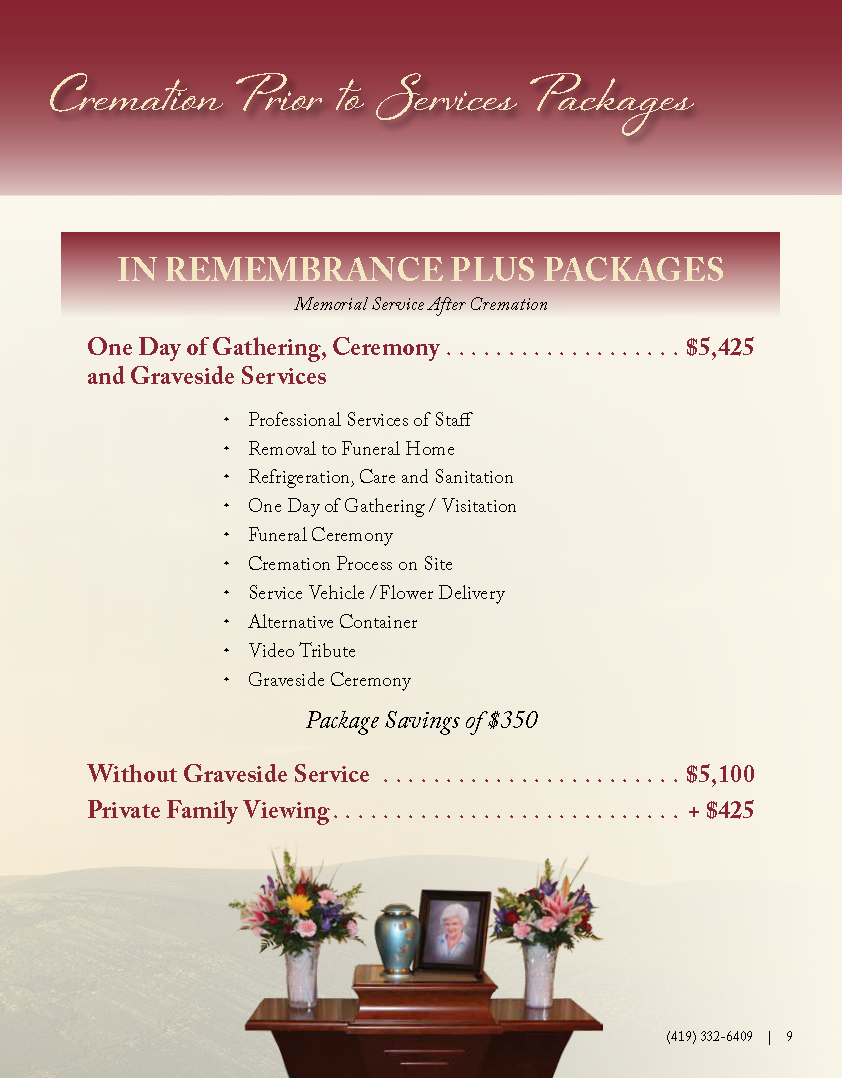 Cremation Prior to Services Packages Page 1
